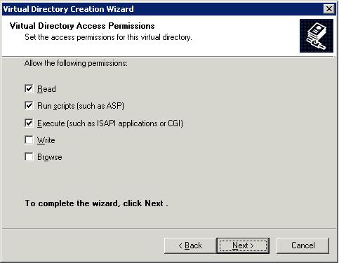 Microsoft Iis Virtual directory wizard permissions